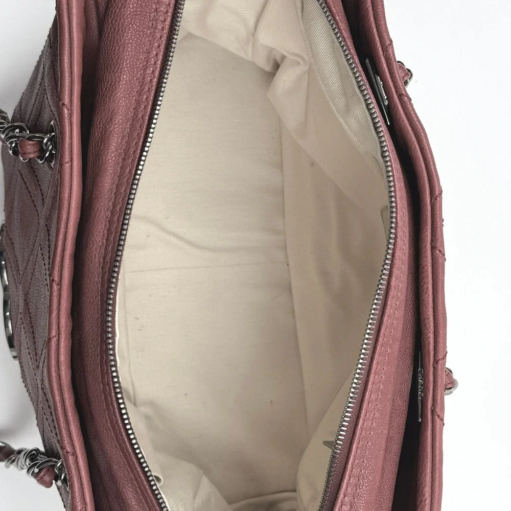 Chanel‎ Bordeaux Red Leather Diamond Stitch CC Logo Chain Bag Silver Hardware